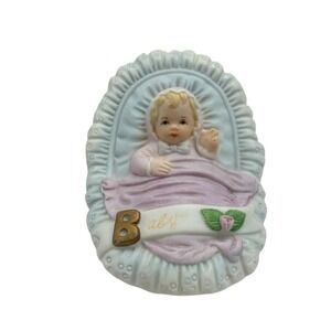 Vintage Enesco Baby Figurine 1983 Sleeping Infant Cradle Nursery Decor